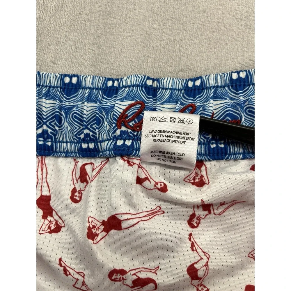 Robert Graham Swim Trunks Shorts Men 2XL Blue Skull Print Compression Lined Surf